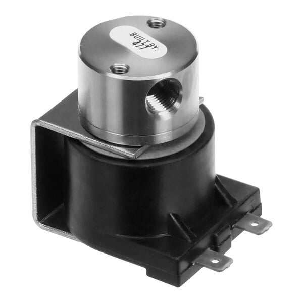 A small black Bunn solenoid valve with a screen.