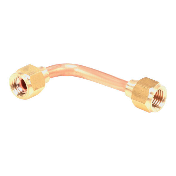 A close-up of a Bunn copper tube assembly with brass connectors.