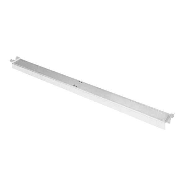 A white metal American Range top grate support bracket with holes.