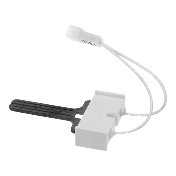 A white and black device with a white plug on a wire.