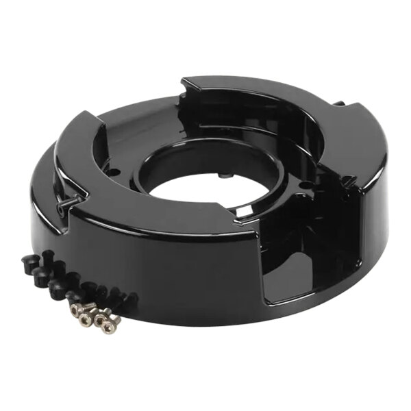 A black circular Fetco top with screws and nuts.