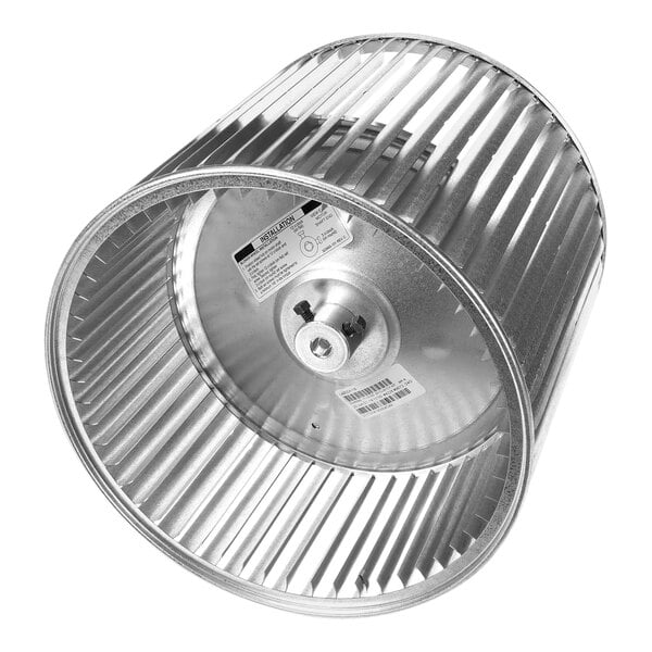 A Carrier blower wheel with a metal cover.