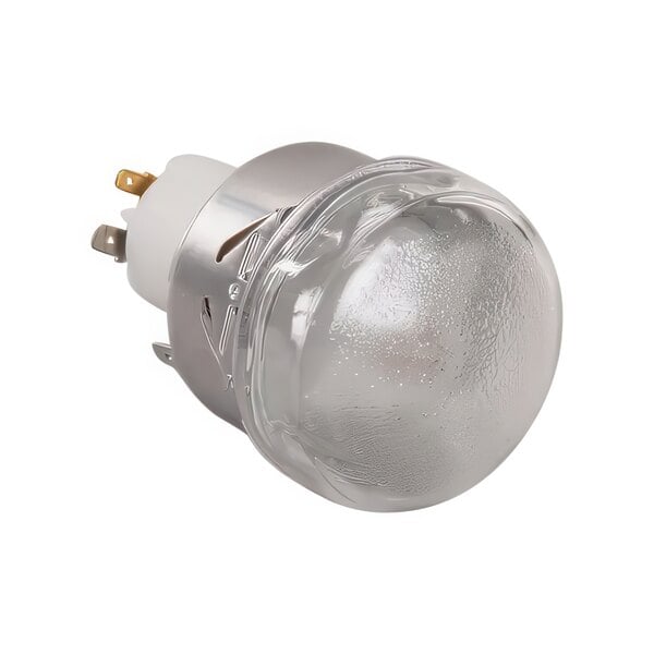 A clear light bulb with a white cover.