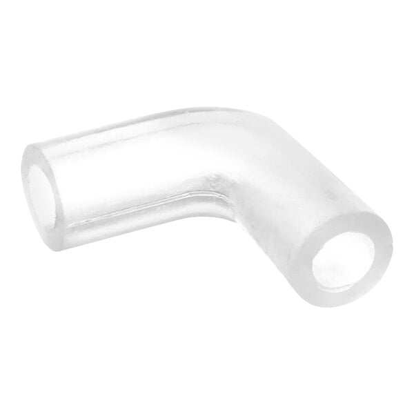 A clear plastic elbow with a hole in it.