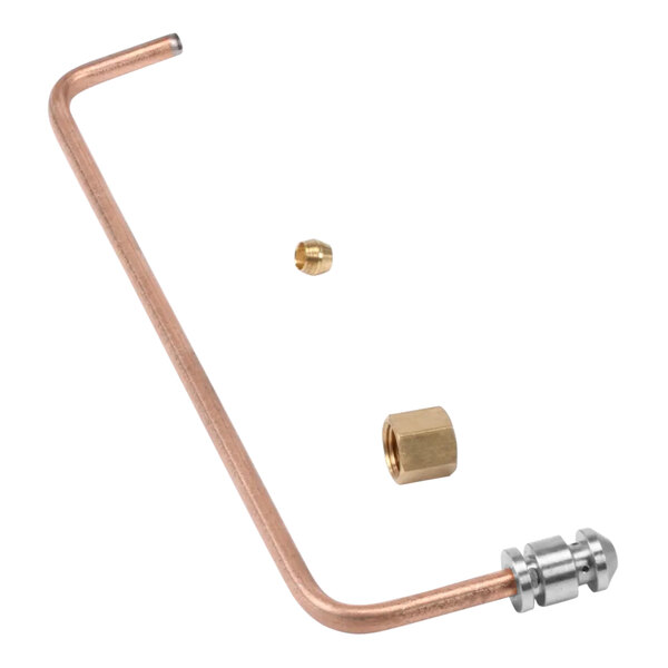 A copper pipe with brass nuts and fittings on an American Range double valve pilot tip assembly.