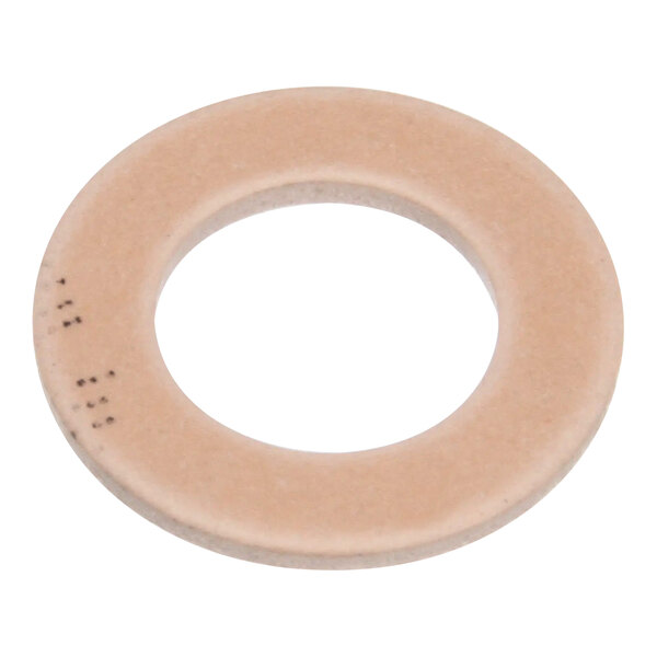 A beige circular gasket with holes on it.