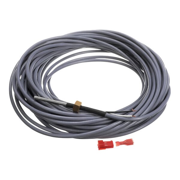 A coil of grey wire with red connectors.