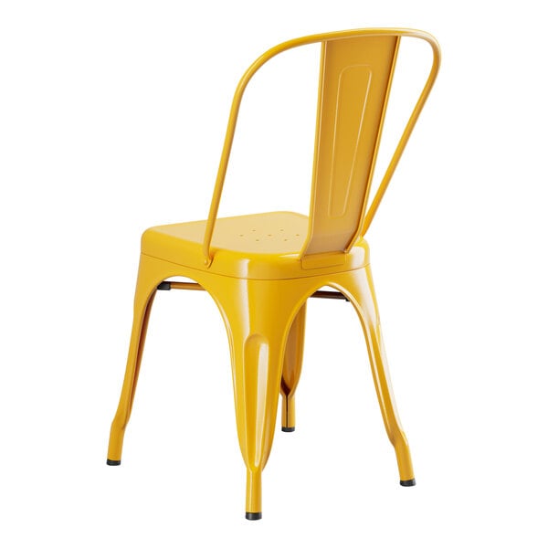 A Lancaster Table & Seating yellow metal chair with a seat and back.