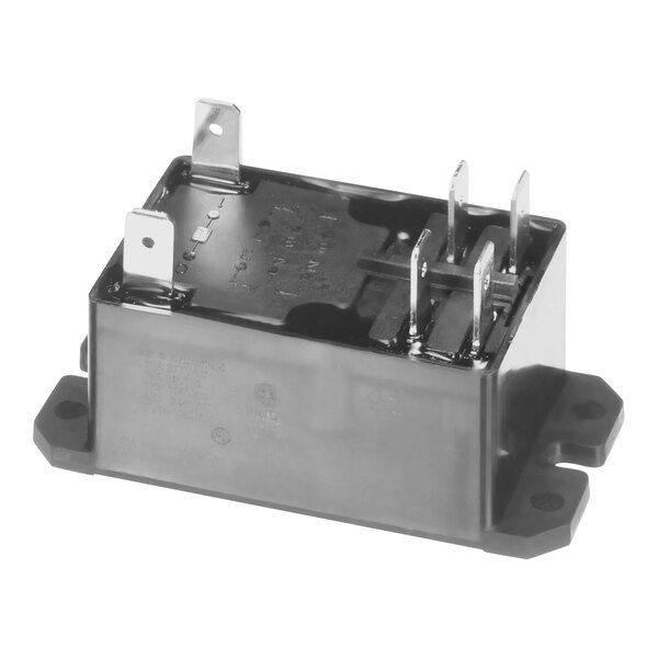 A black and silver Carrier HN61PC005 relay box with two wires.