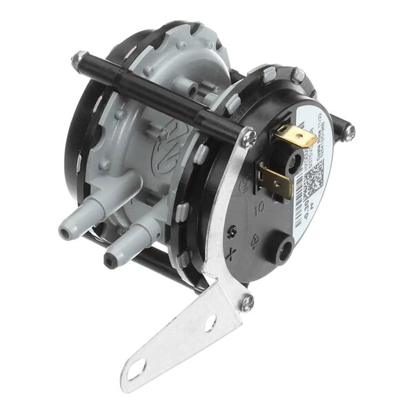 A black and silver Carrier dual pressure switch with black tubes.