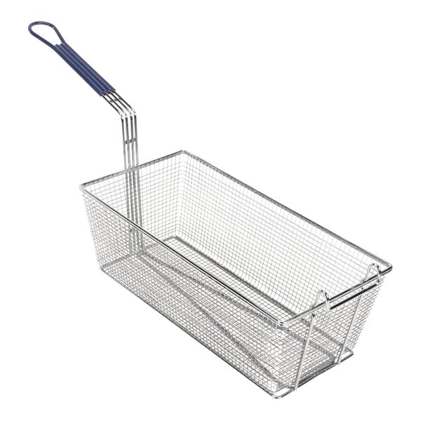 An American Range stainless steel fryer basket with a handle.