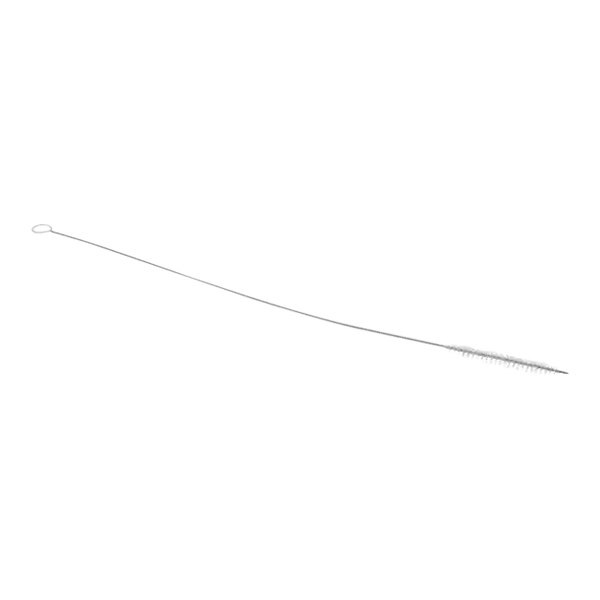 A long thin white nylon wire brush with a loop.