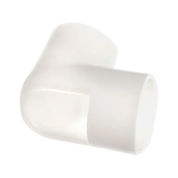 A white plastic elbow joint with a white plastic pipe.