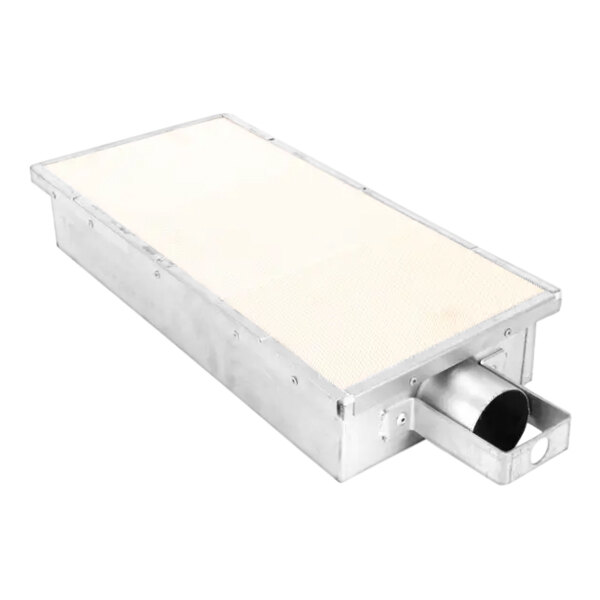 A metal rectangular American Range infra-red burner with a white surface.