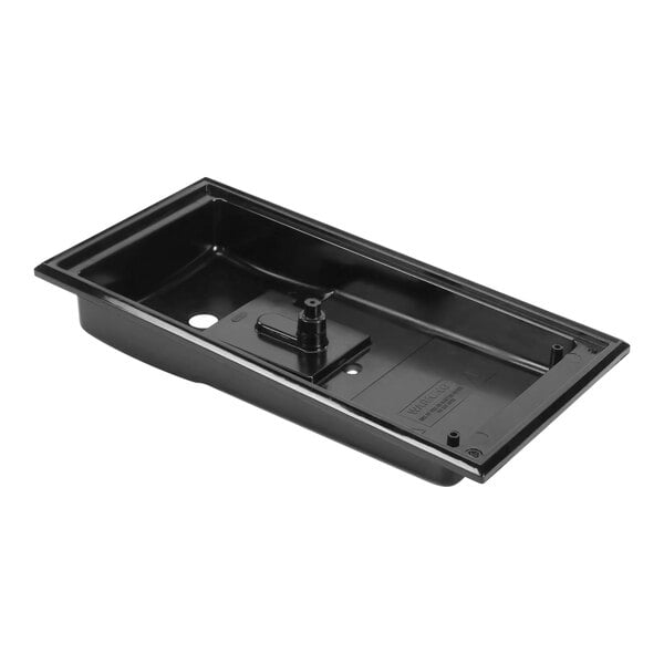 A black rectangular Bunn pour-in basin with a hole in it.