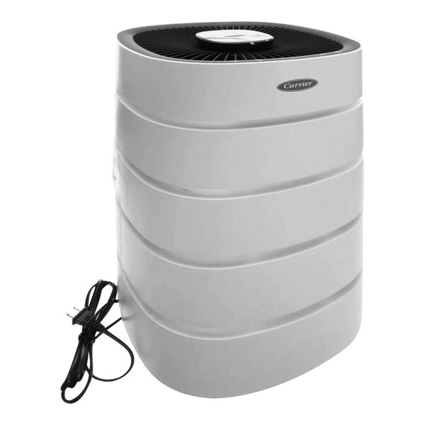 A white Carrier air purifier with a cord attached.