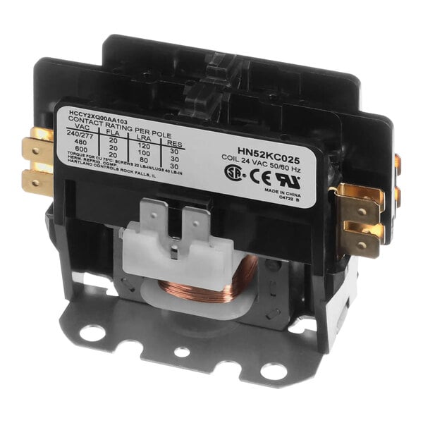 A Carrier HN52KC025 contactor with two copper wires.