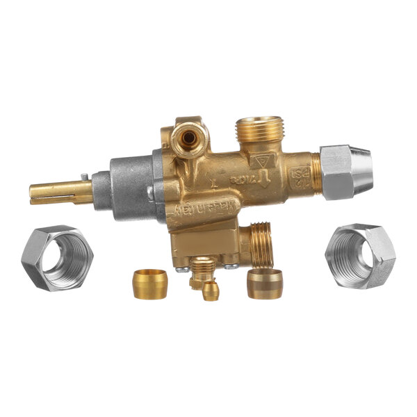 A gold and silver AllPoints oven valve with two nuts.