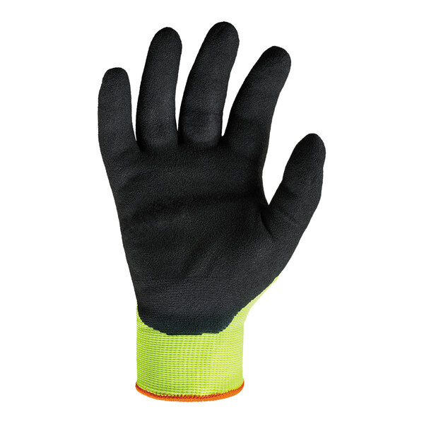 A black and green Ergodyne ProFlex glove with yellow trim.