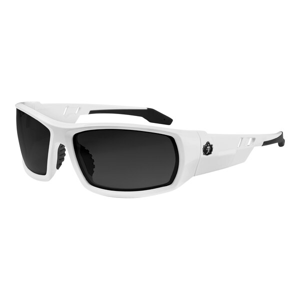 Ergodyne Skullerz ODIN Safety Glasses with white frames and black lenses.