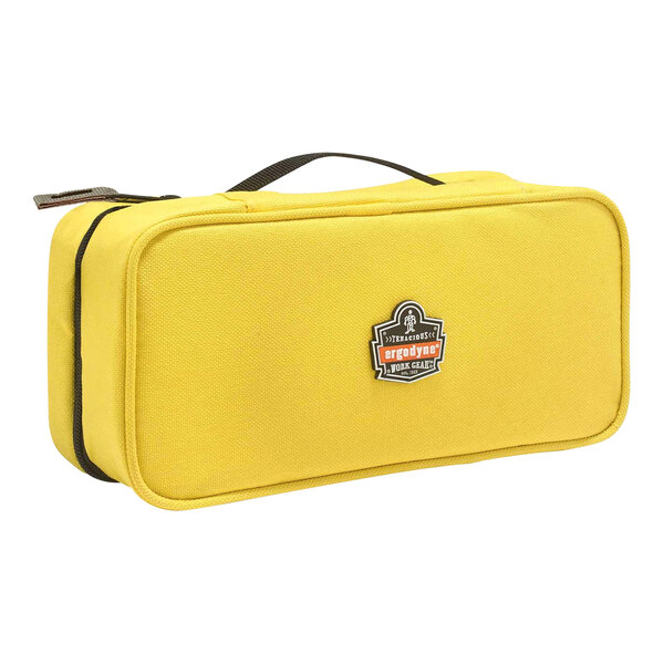 A yellow Ergodyne Arsenal Buddy Organizer bag with a black strap.