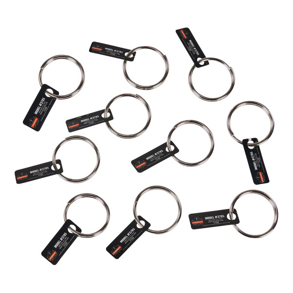 A group of 10 Ergodyne Squids 1 1/2" Split Ring Tool Attachments.