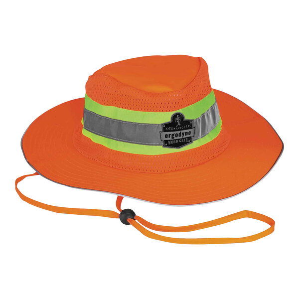 An Ergodyne hi-vis orange sun hat with reflective tape.