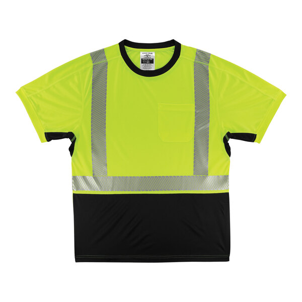 An Ergodyne hi-vis lime shirt with black and reflective accents.