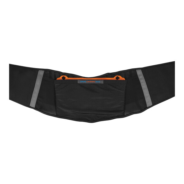 A black waist bag with orange accents and a pocket for the Ergodyne ProFlex Back Support Brace.
