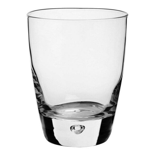 A clear Bormioli Rocco Luna rocks glass with a small bottom.