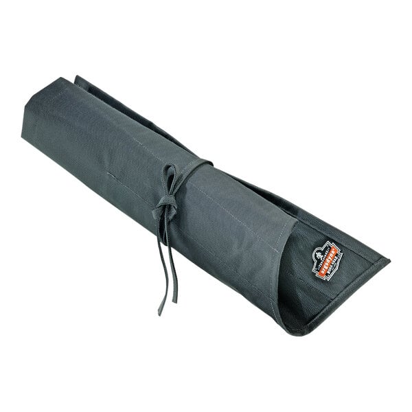 A black and grey Ergodyne Arsenal wrench organizer roll up with a logo.