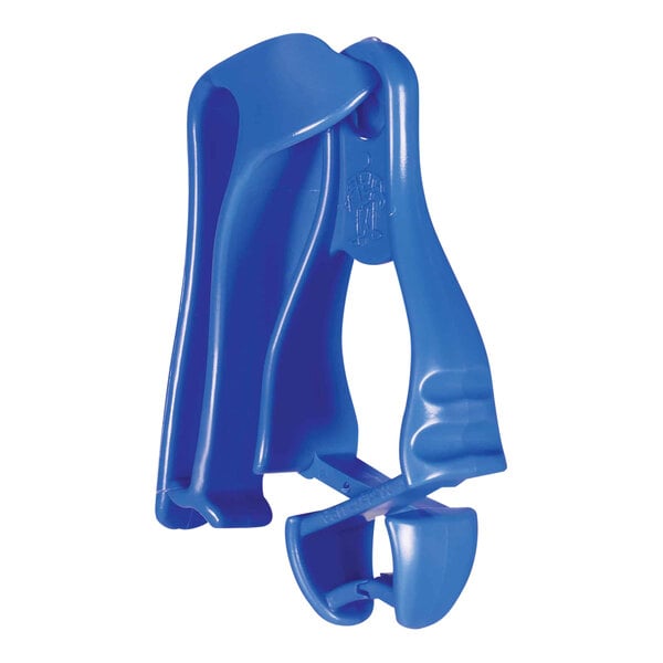 An Ergodyne Squids blue plastic glove clip holder with a belt clip.
