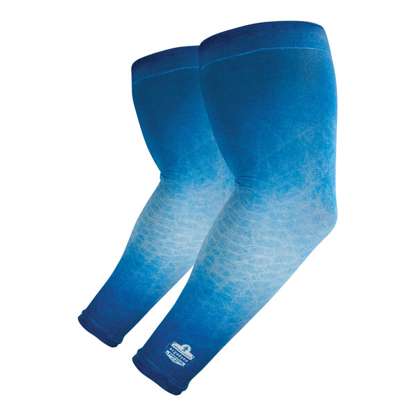 A pair of blue Ergodyne sun protection arm sleeves.
