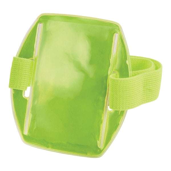 An Ergodyne lime green arm band with a strap.