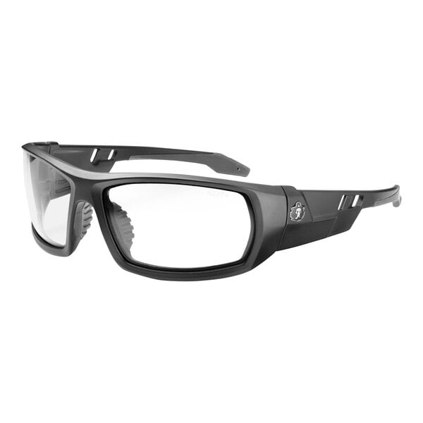 Ergodyne Skullerz ODIN safety glasses with a matte black frame and clear lenses.