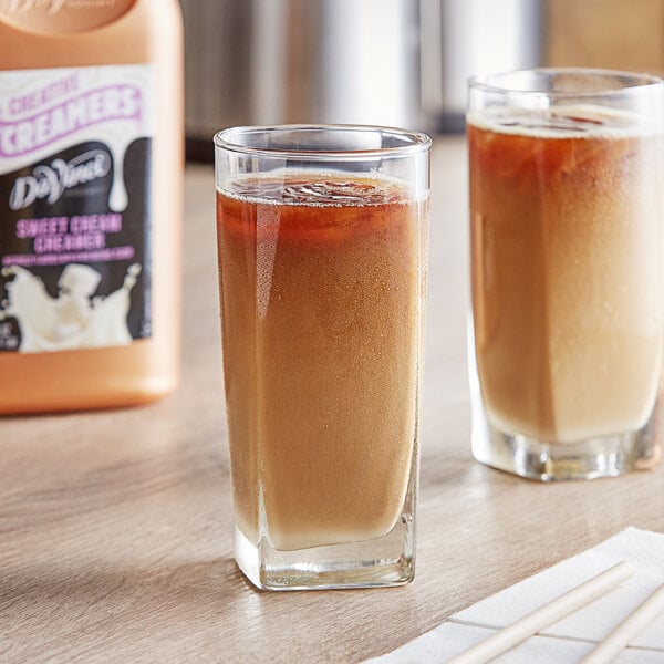 Two glasses of iced coffee with DaVinci Gourmet Sweet Cream Creamer in them.