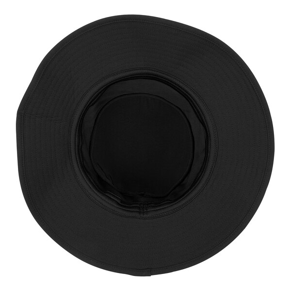 A black Ergodyne evaporative cooling bucket hat with a brim.