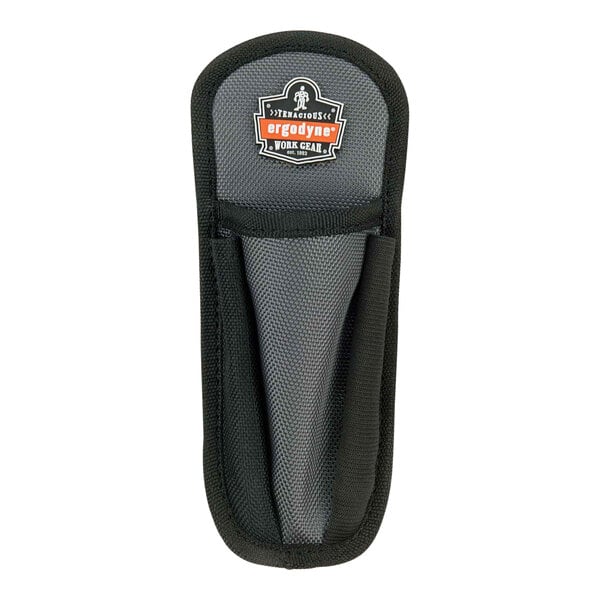 An Ergodyne black and grey utility knife holder with a belt clip.