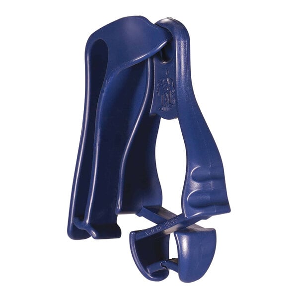 An Ergodyne blue plastic clip with a logo on it.