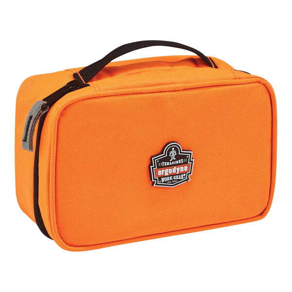 An orange Ergodyne Arsenal organizer with a black handle.