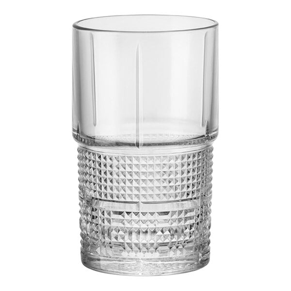 A Bormioli Rocco Novecento highball glass with a diamond pattern.