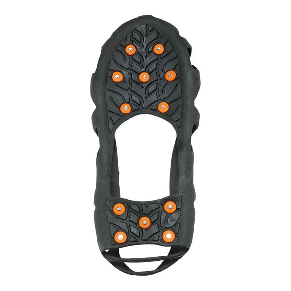 A black Ergodyne ice cleat with orange studs.