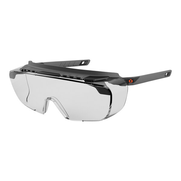 Ergodyne Skullerz OSMIN safety glasses with clear lenses and a matte black frame.