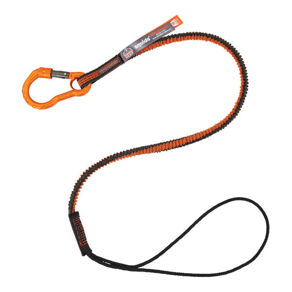 An Ergodyne orange and gray tool lanyard with carabiner and choke loop.