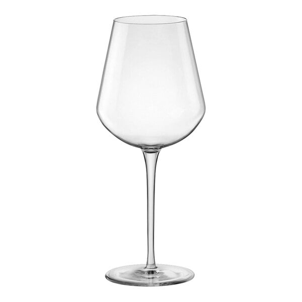 A clear Bormioli Rocco InAlto Uno wine glass with a stem.