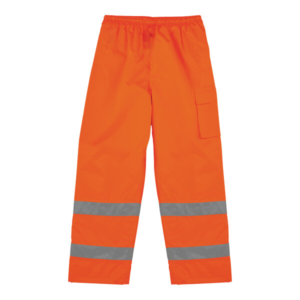Ergodyne high visibility orange thermal pants with reflective stripes.