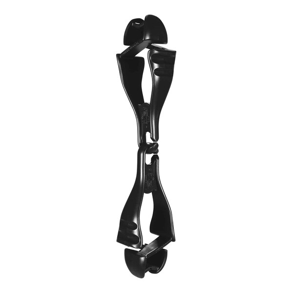 A black plastic Ergodyne Squids glove clip with dual clips.