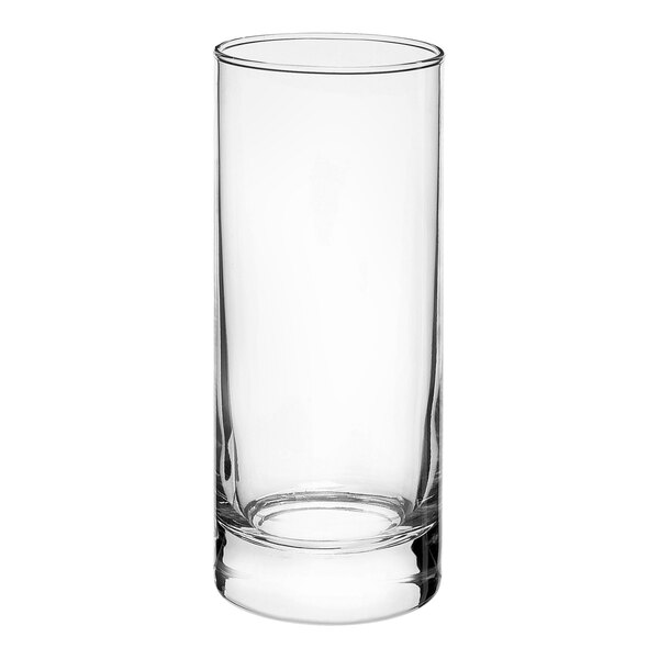 A Bormioli Rocco Cortina cooler glass filled with a clear liquid.