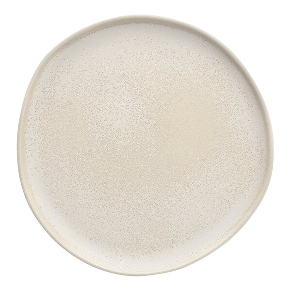 A white Cloud Terre By Fortessa Collection salad plate with specks on it.