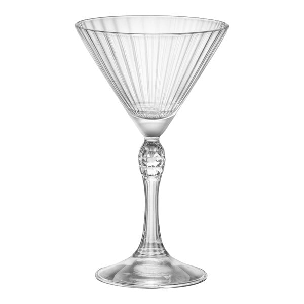 A Bormioli Rocco America martini glass with a long stem and a clear bowl.